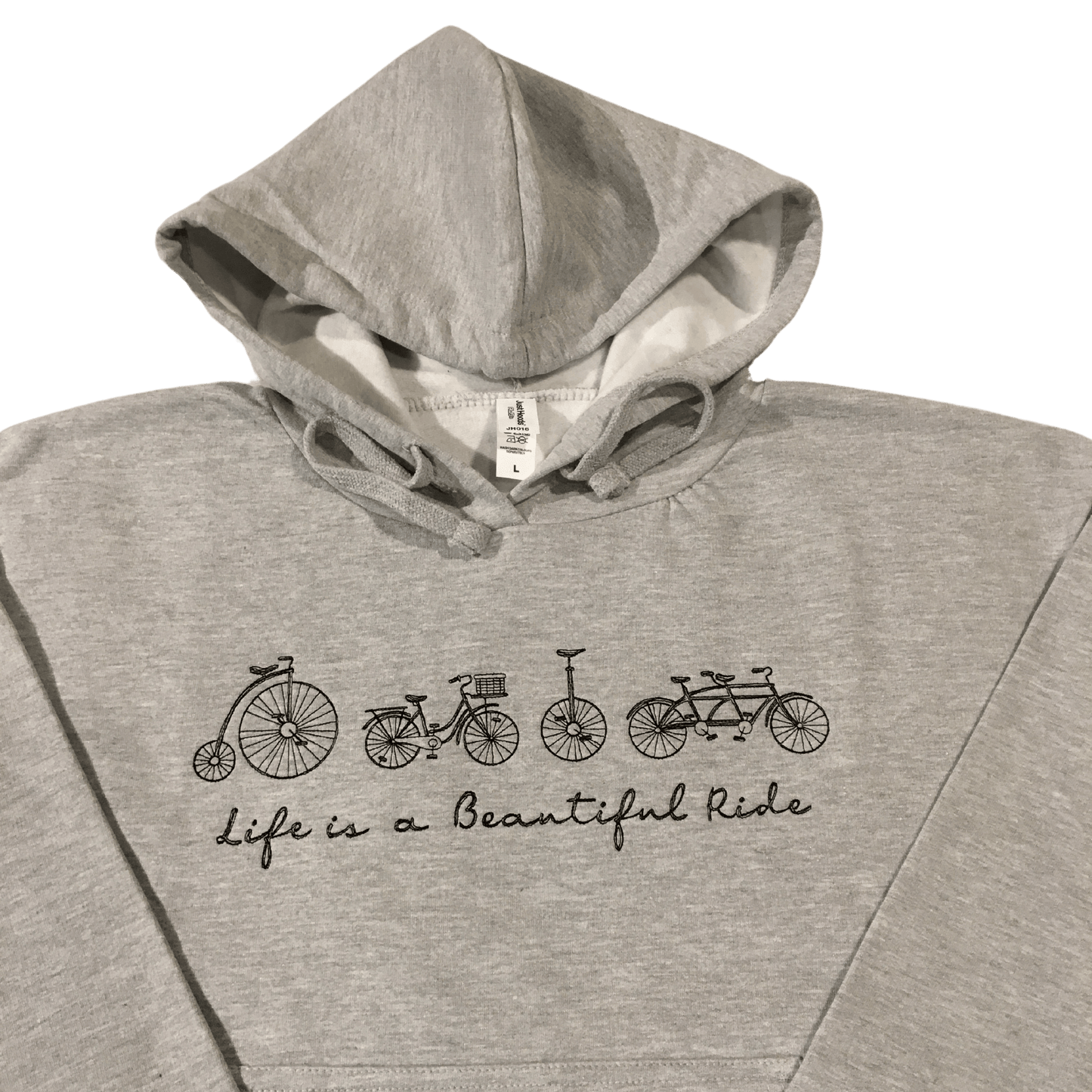 women life is a beautiful ride grey cropped hooded sweatshirt front middle