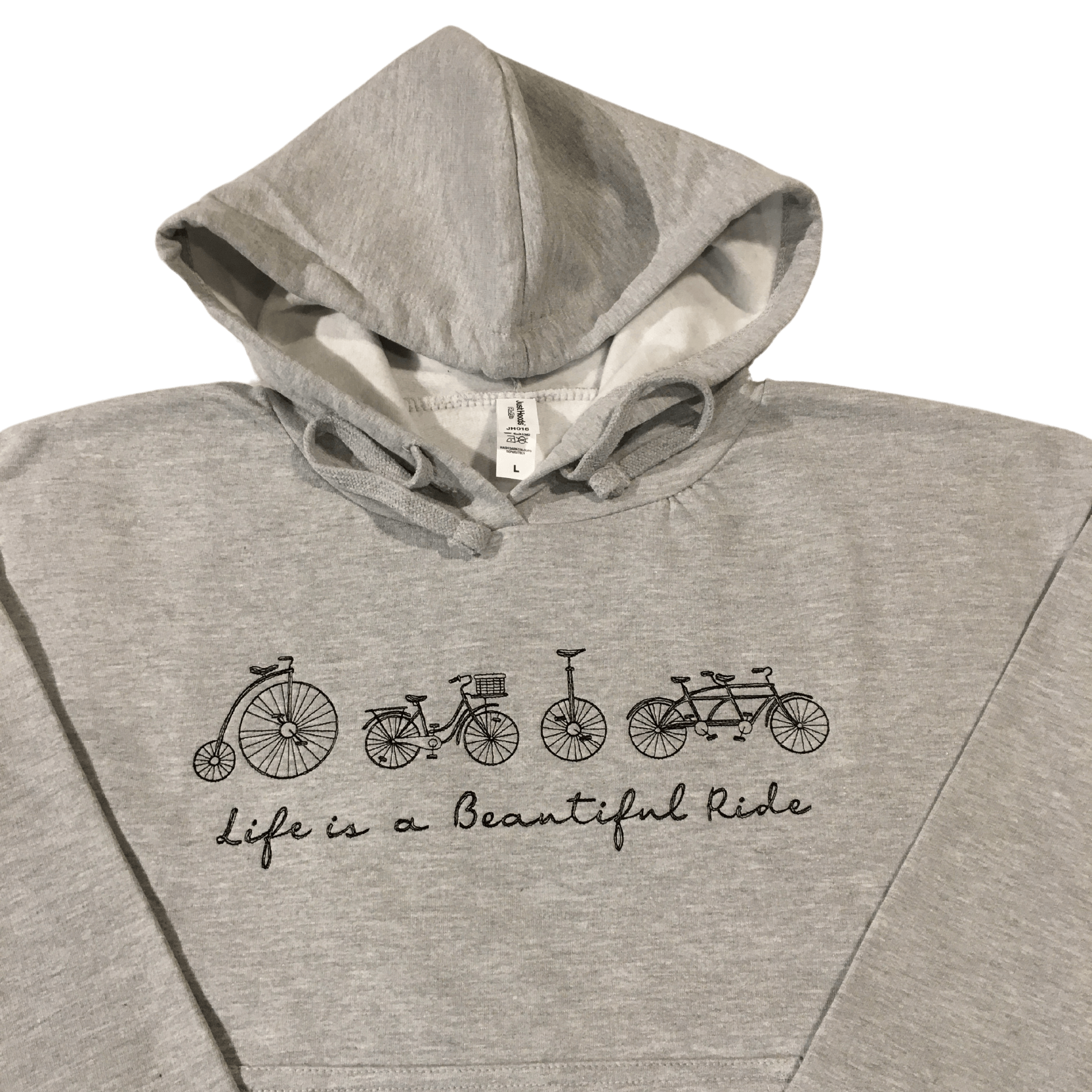 women life is a beautiful ride grey cropped hooded sweatshirt front middle