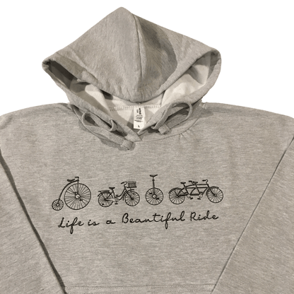 women life is a beautiful ride grey cropped hooded sweatshirt front middle