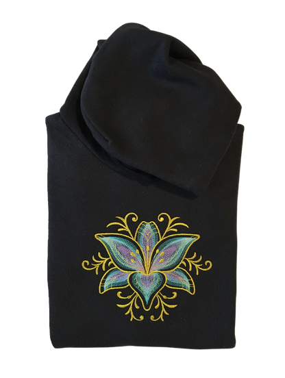 women lily black hoodie front closeup