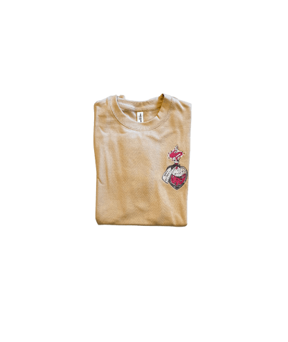 women love potion beige sweatshirt front closeup