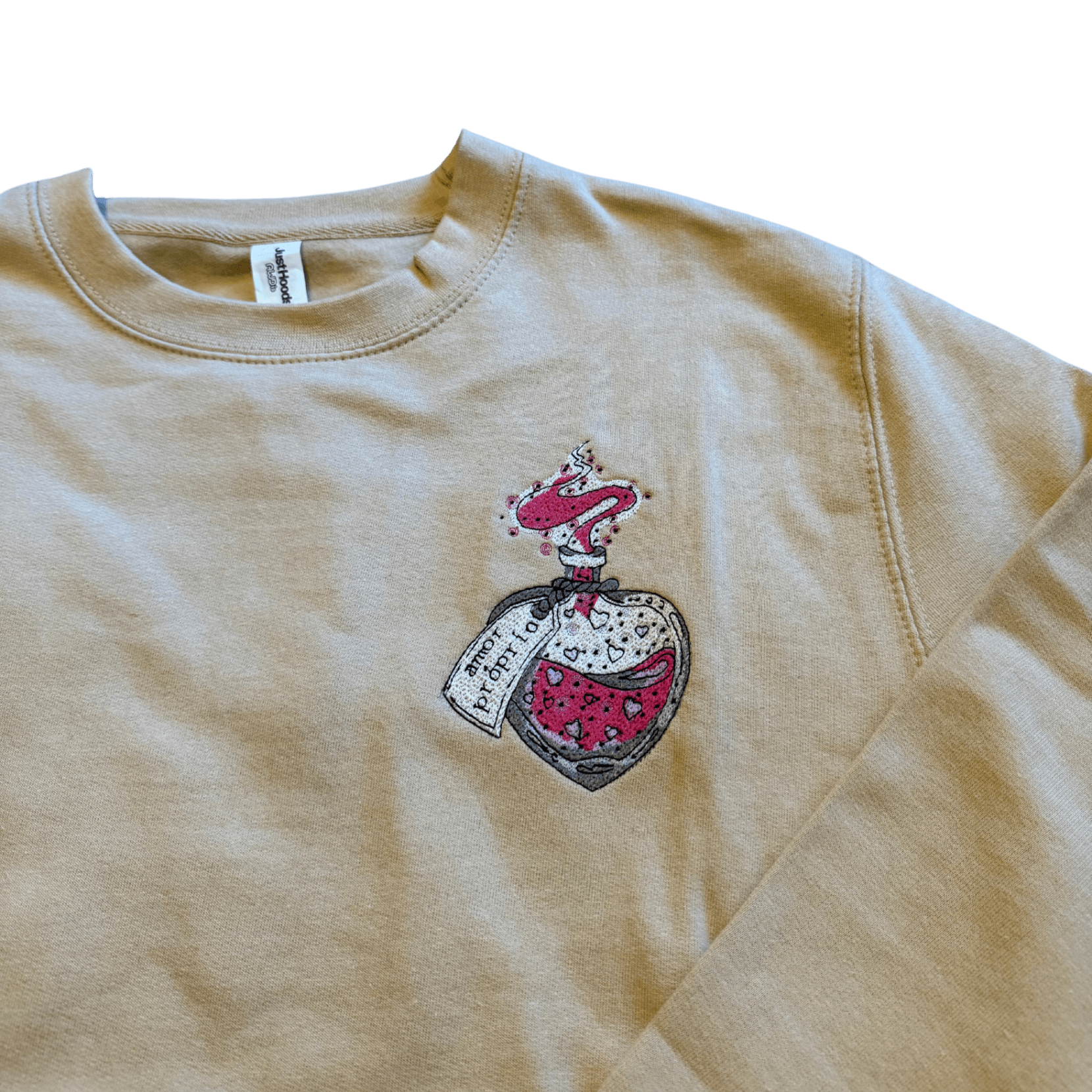 women love potion beige sweatshirt front middle