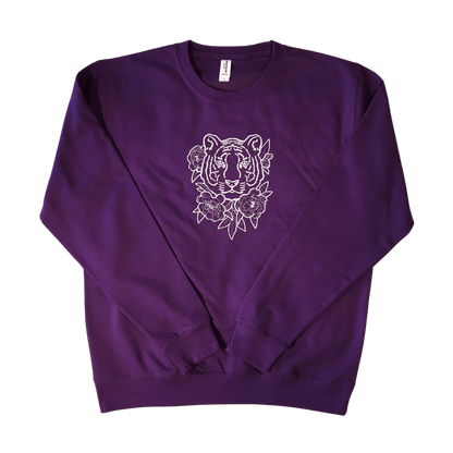 women majestic tiger with flowers purple sweatshirt front ful