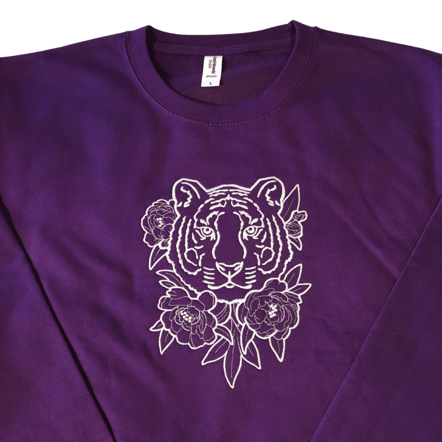 women majestic tiger with flowers purple sweatshirt front middle