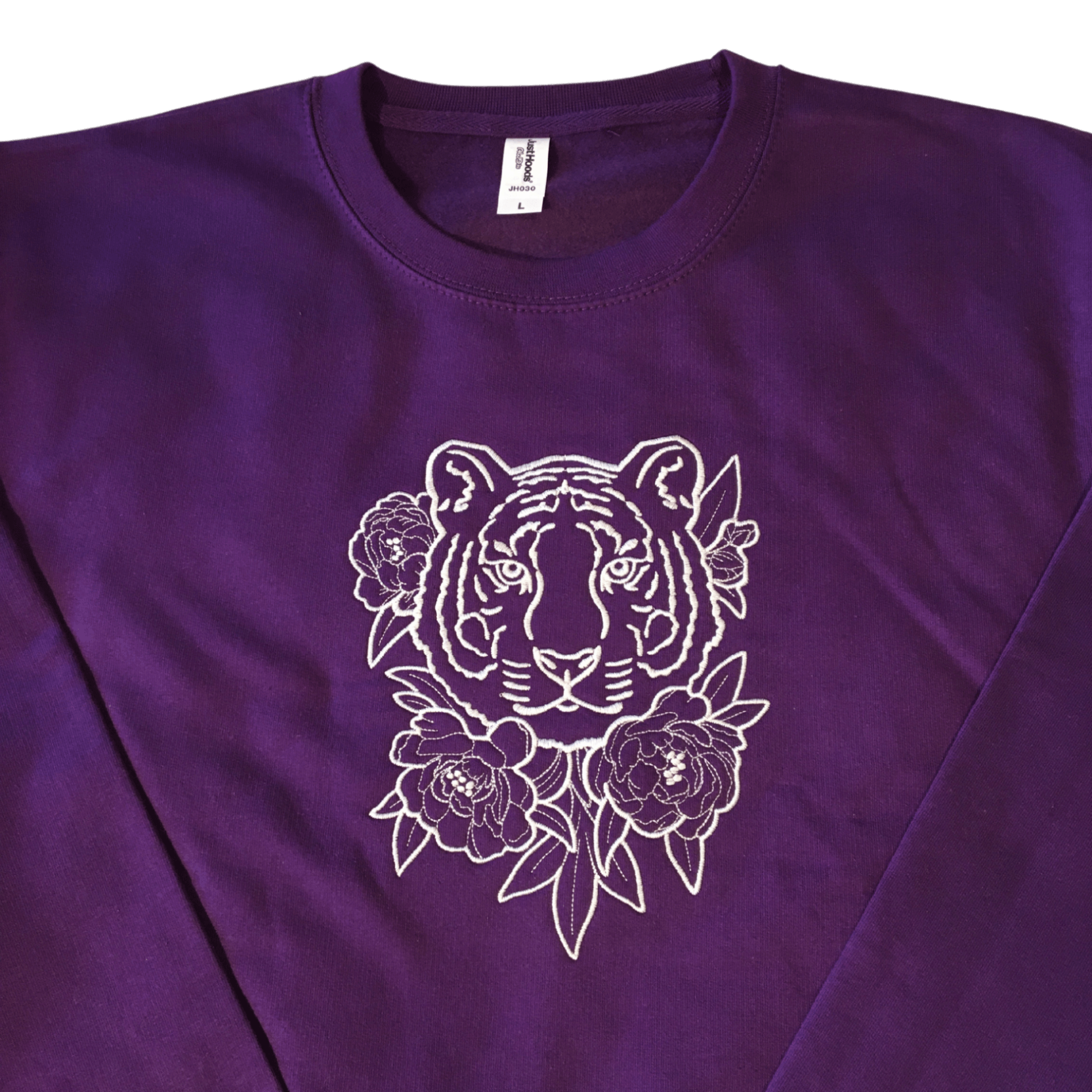 women majestic tiger with flowers purple sweatshirt front middle