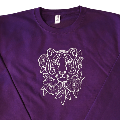 women majestic tiger with flowers purple sweatshirt front middle