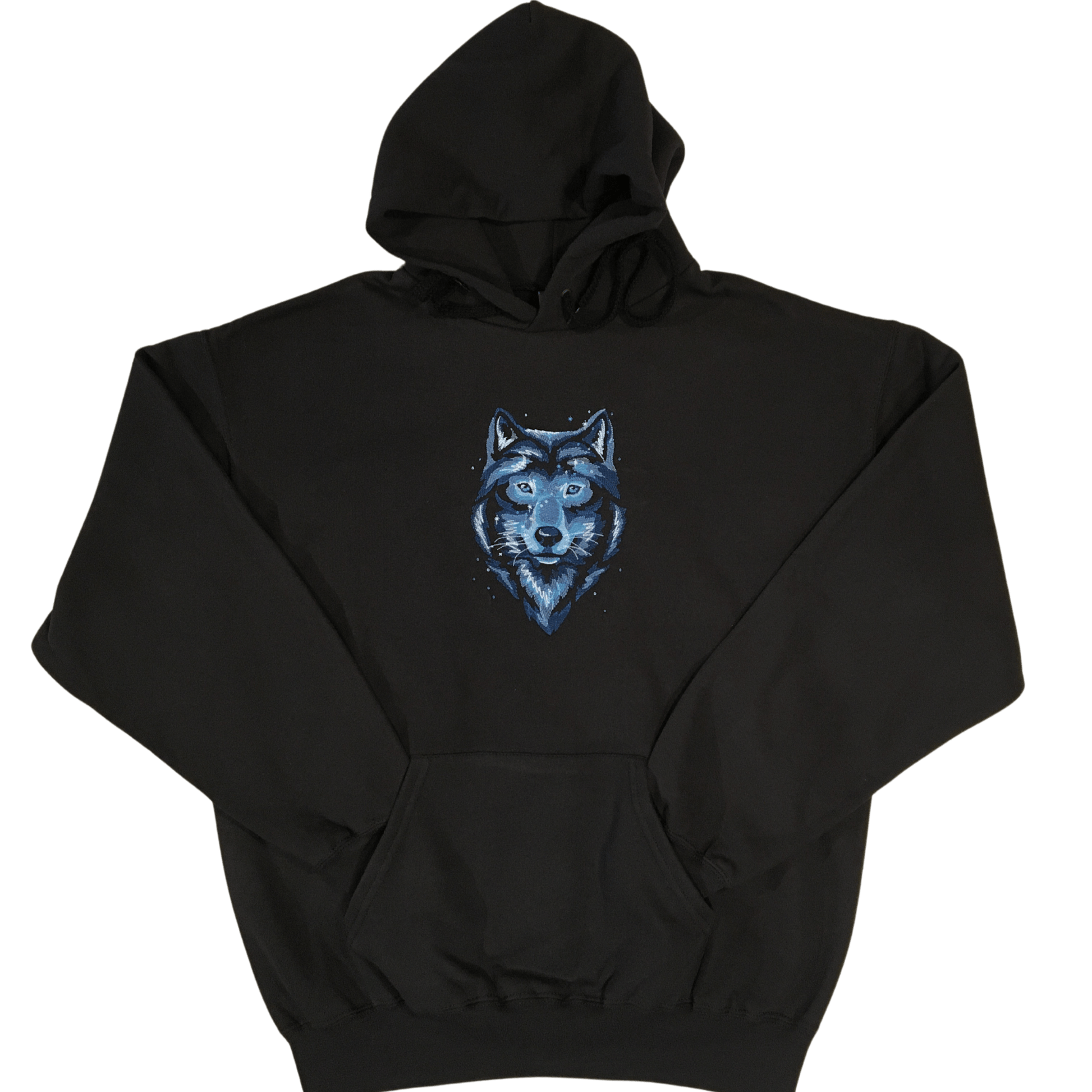 men majestic wolf black hoodie front ful