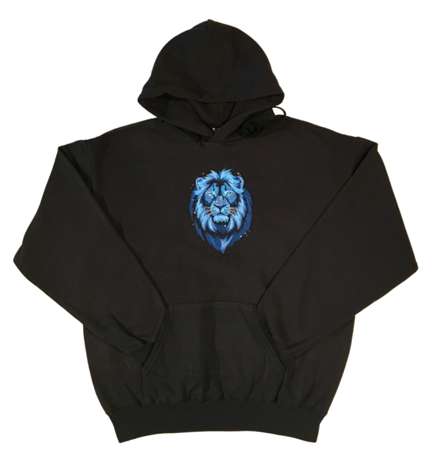 men majestic lion black hoodie front full