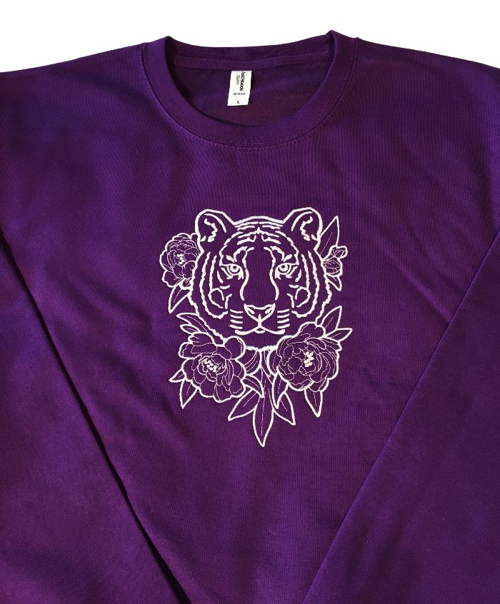 women majestic tiger with flowers purple sweatshirt front middle