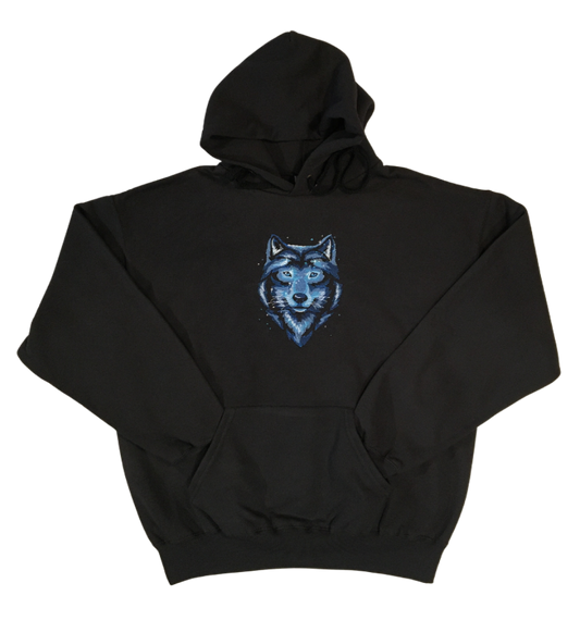 men majestic wolf black hoodie front full