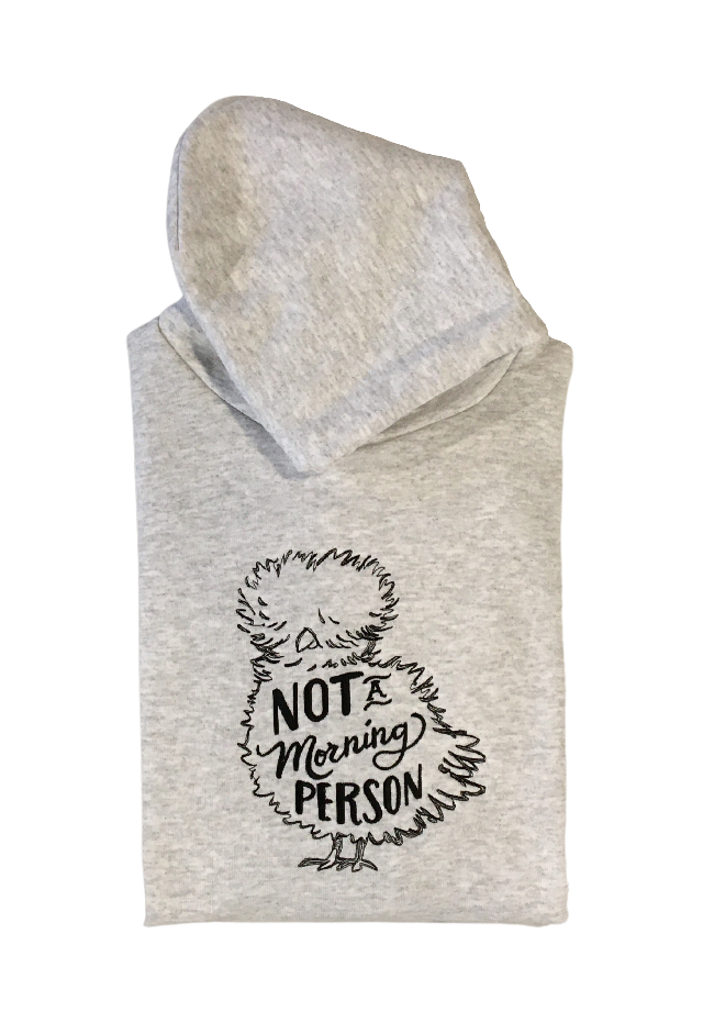 men not a morning person grey hoodie front closeup