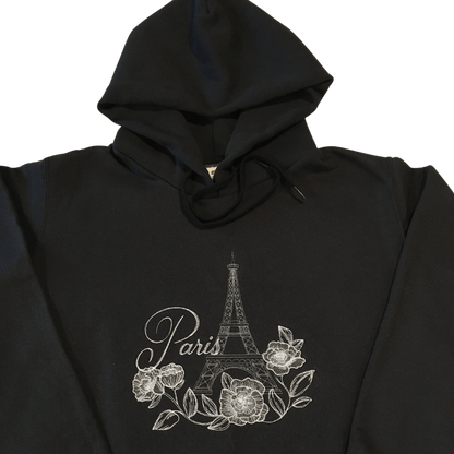 women paris with flowers black hoodie front middle