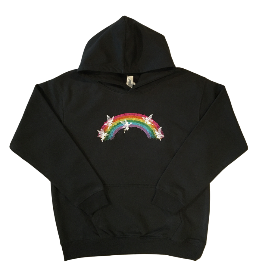 kids rainbow fairies black hoodie front full