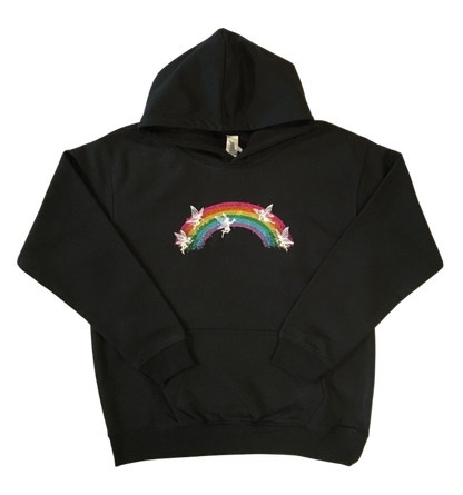 kids rainbow fairies black hoodie front full