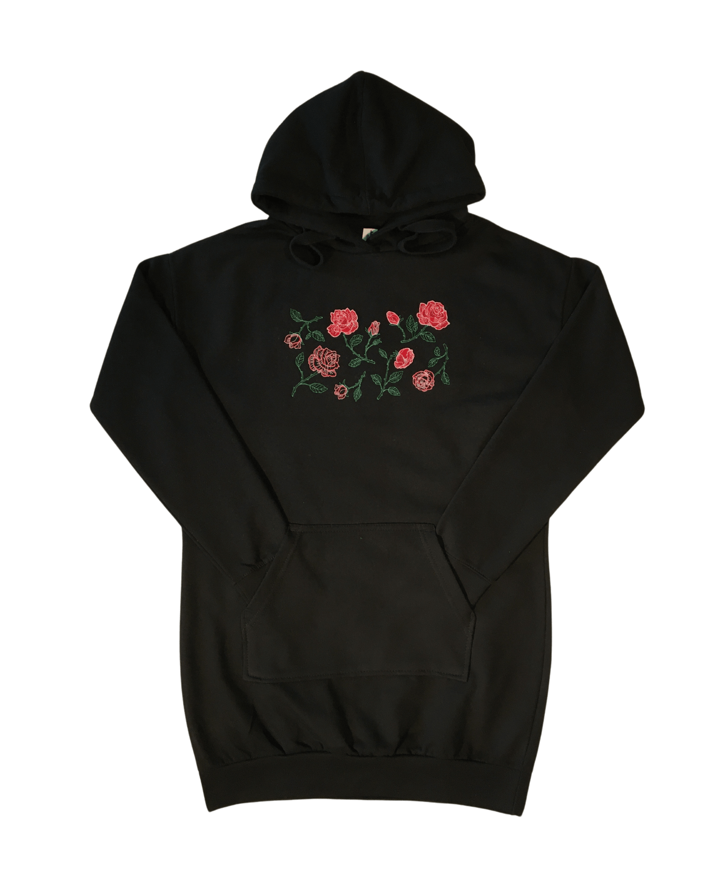 women repeatable roses black hoodie dress front ful