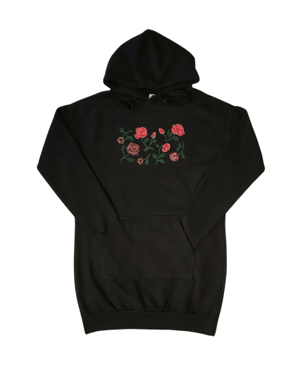 women repeatable roses black hoodie dress front ful