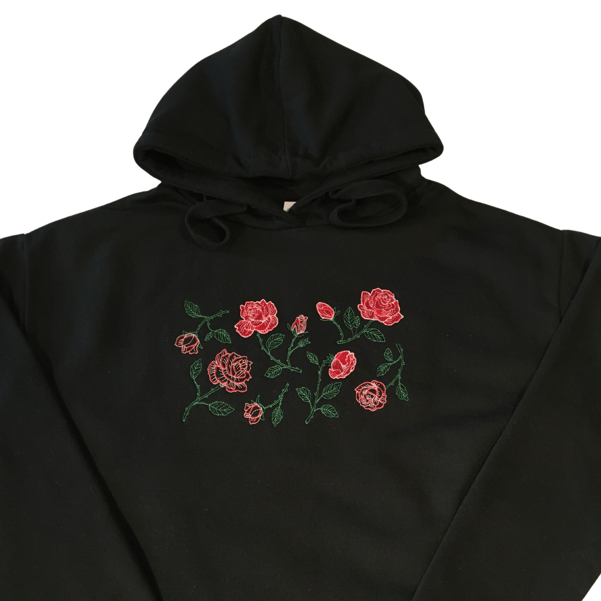 women repeatable roses black hoodie dress front middle