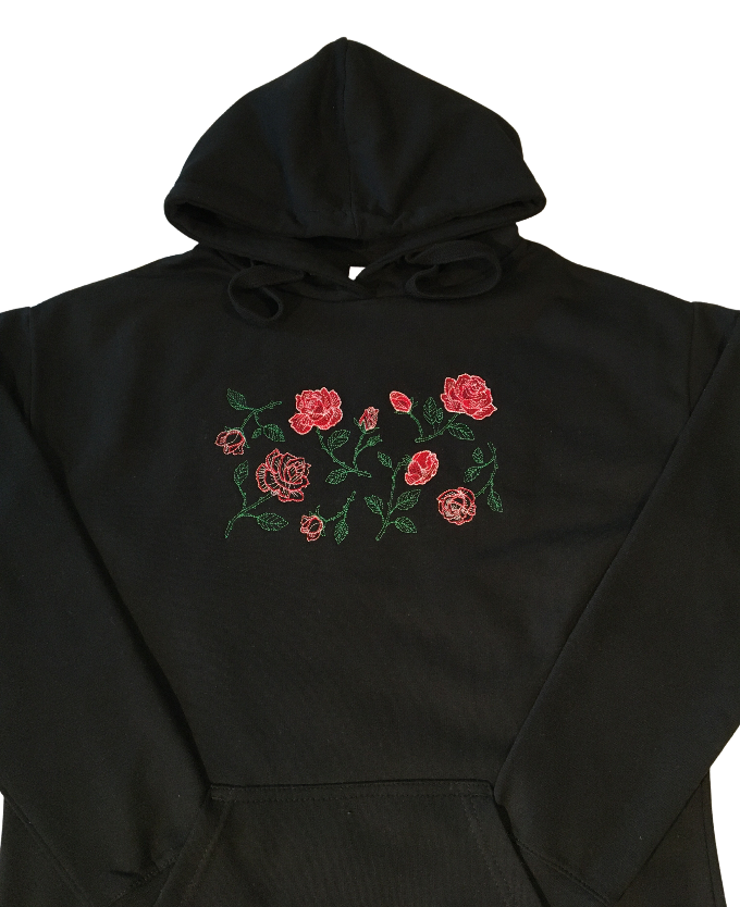 women repeatable roses black hoodie dress front middle