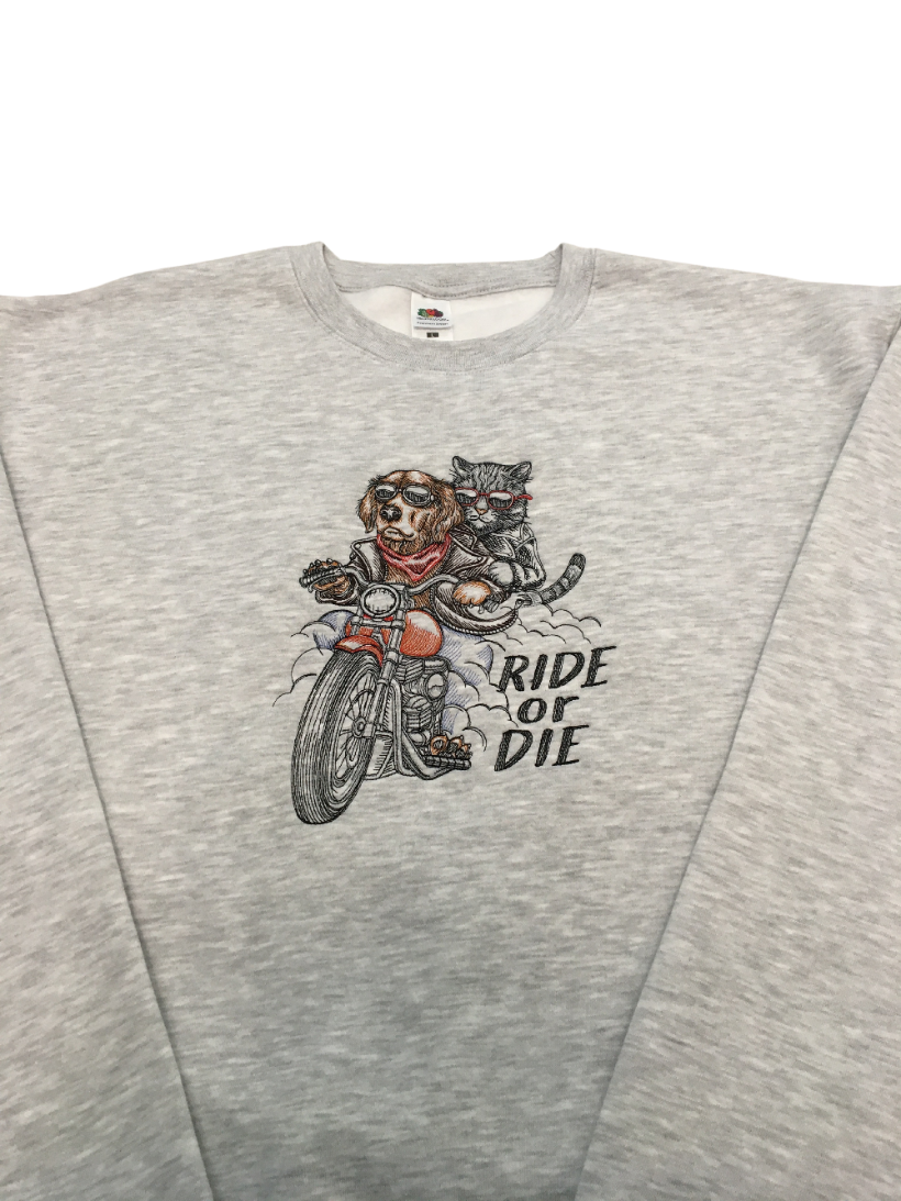 men ride or die gray sweatshirt front middle