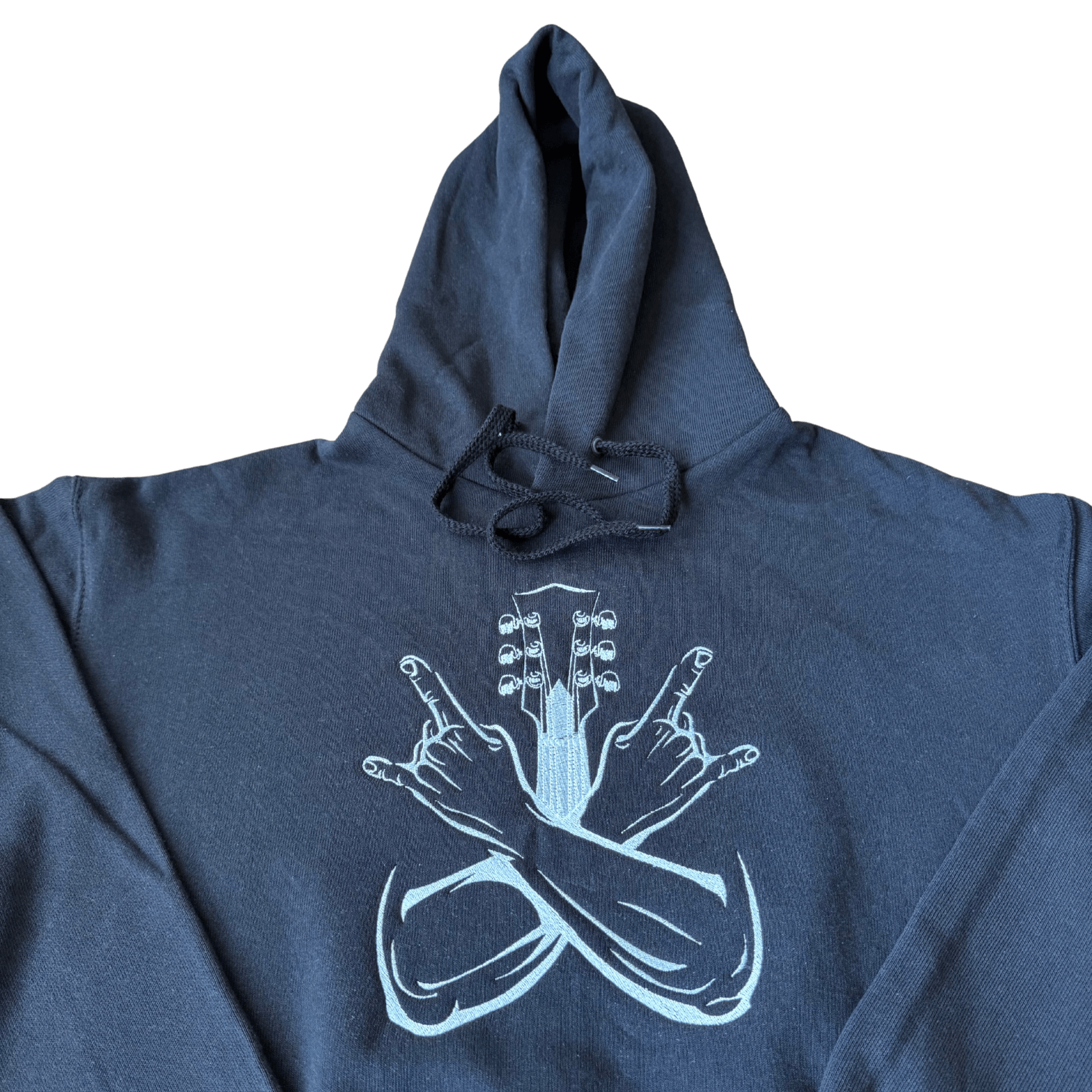 men rockstar guitar black hoodie front middle