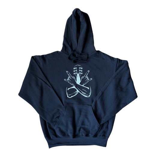 men rockstar guitar black hoodie front ful