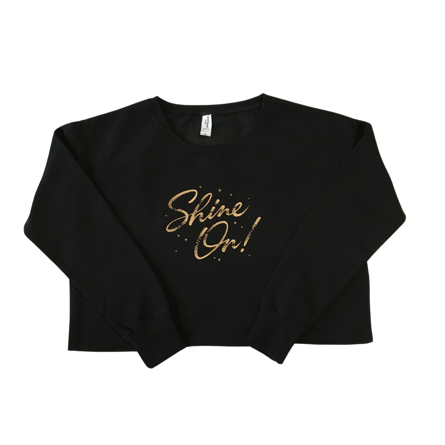 women shine on black cropped sweatshirt front ful