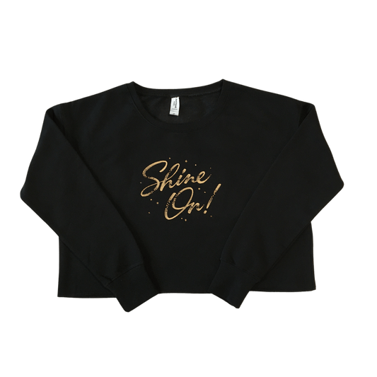 women shine on black cropped sweatshirt front ful