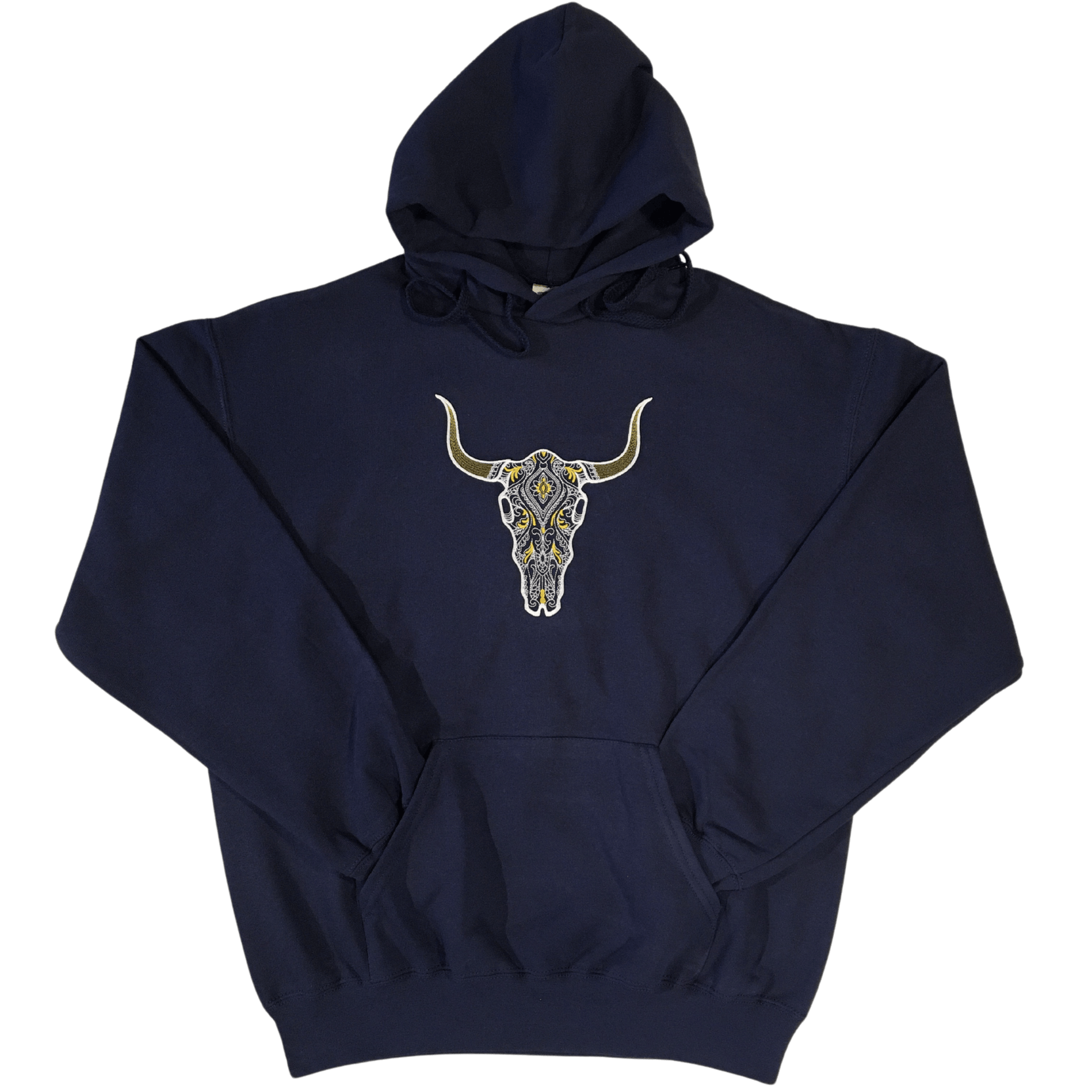 men steer skull navy hoodie front ful