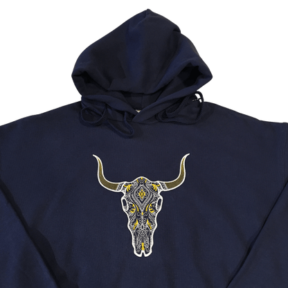 men steer skull navy hoodie front middle