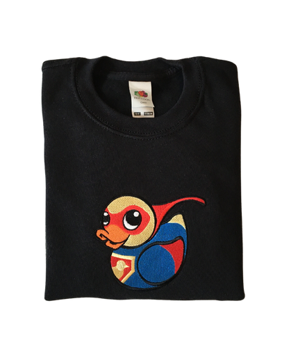 kids super duck black sweatshirt front closeup