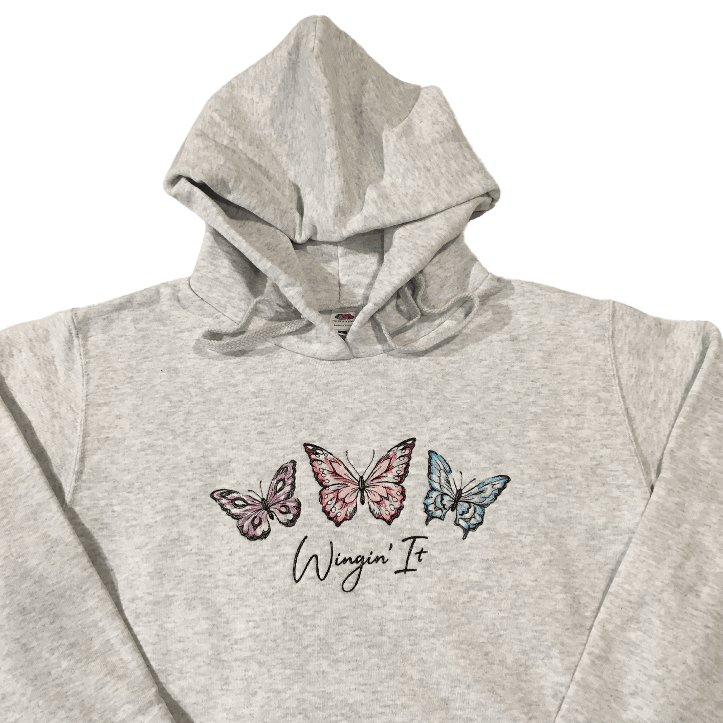 women winging it grey hoodie front middle