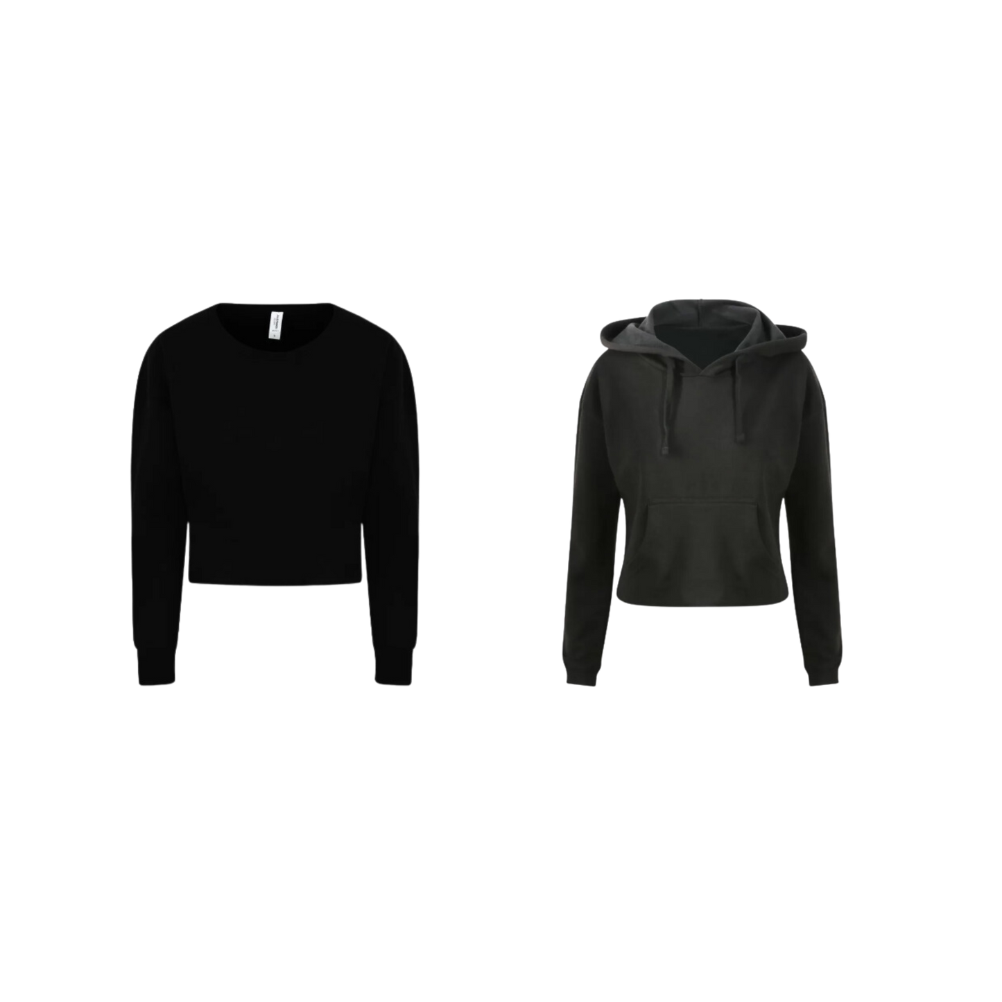 women sample cropped hooded sweatshirt and cropped sweatshirt