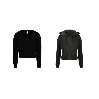 women sample cropped hooded sweatshirt and cropped sweatshirt